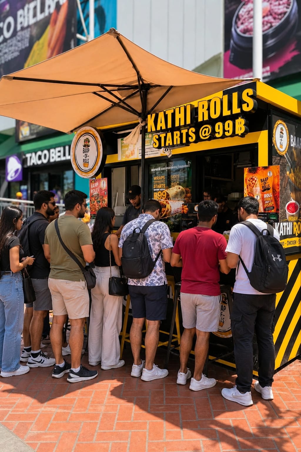 Baap Of Rolls outlet frontage with customers at the service counter